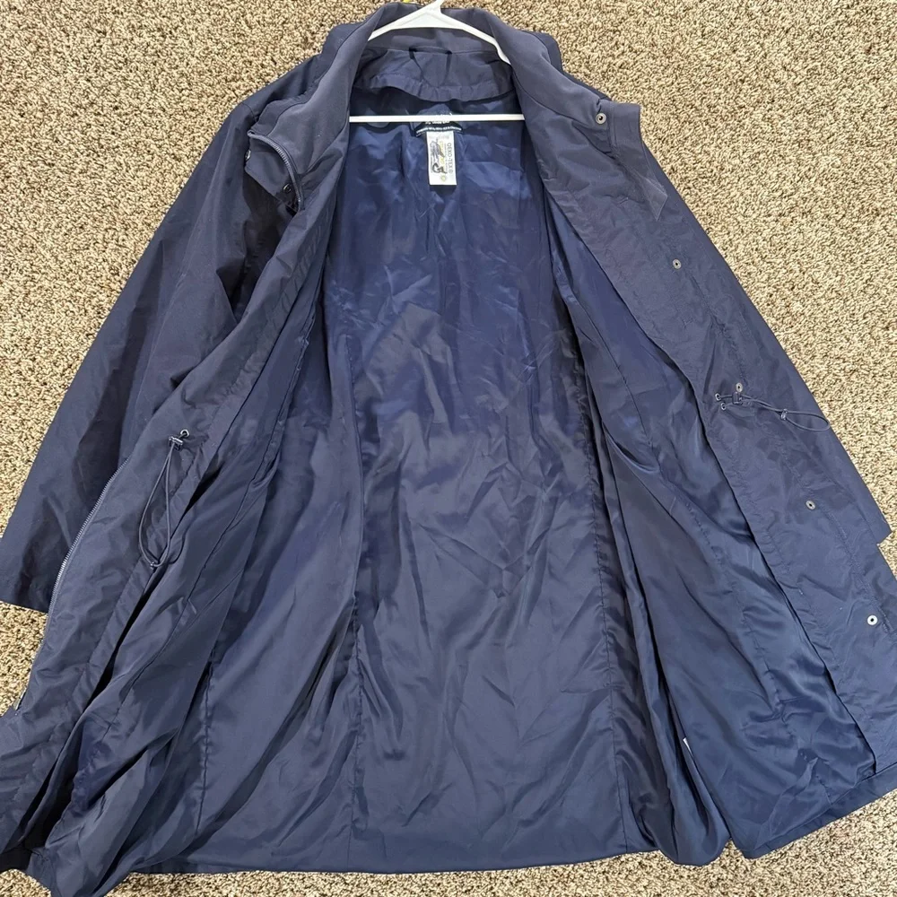 Lands End Navy Long Jacket Women’s XL American Airlines Oeko-Tex Lined Zip *Read